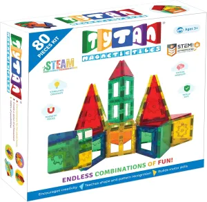 Tytan Tiles 80-Piece Magnetic Tiles Building Set, Ergonomic Design, Kids’ STEM Toy, Race Cars, Architectural Building, Creative Play, Pattern Recognition, Includes Storage Bag, Ages 3 and Up