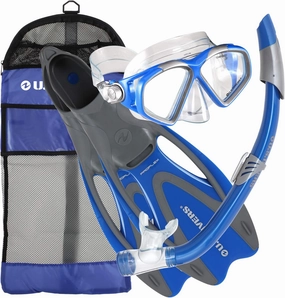 U.S. Divers Cozumel Snorkeling Set. Adult Snorkel Mask, Snorkel, Fins, and Travel Bag, Large 9.5 - 11.5, Electric Blue