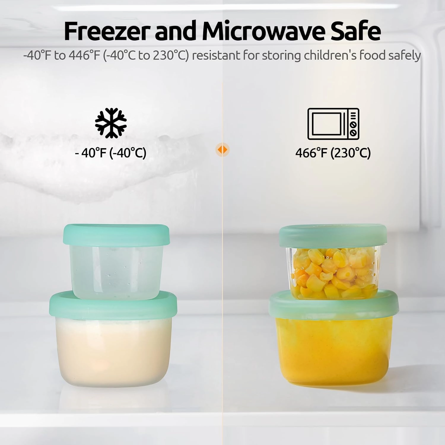 U-Taste 3oz 6oz Small Storage Containers: Food Grade Liquid-Silicone Freezer Box with Airtight Lid, Microwave Safe with Clear Measurements, Reusable for Meal Prepping Portion (Set of 4, Aqua Sky)