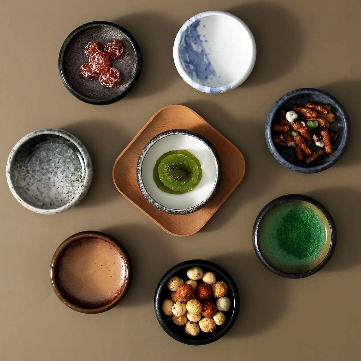 Uaral Soy Sauce Dishes Japanese Dipping Sauce Bowls Pinch Bowl Stoneware Small Dish Set of 6,3.35 Inch(4.5 oz Ice Crack Green)
