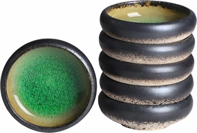 Uaral Soy Sauce Dishes Japanese Dipping Sauce Bowls Pinch Bowl Stoneware Small Dish Set of 6,3.35 Inch(4.5 oz Ice Crack Green)