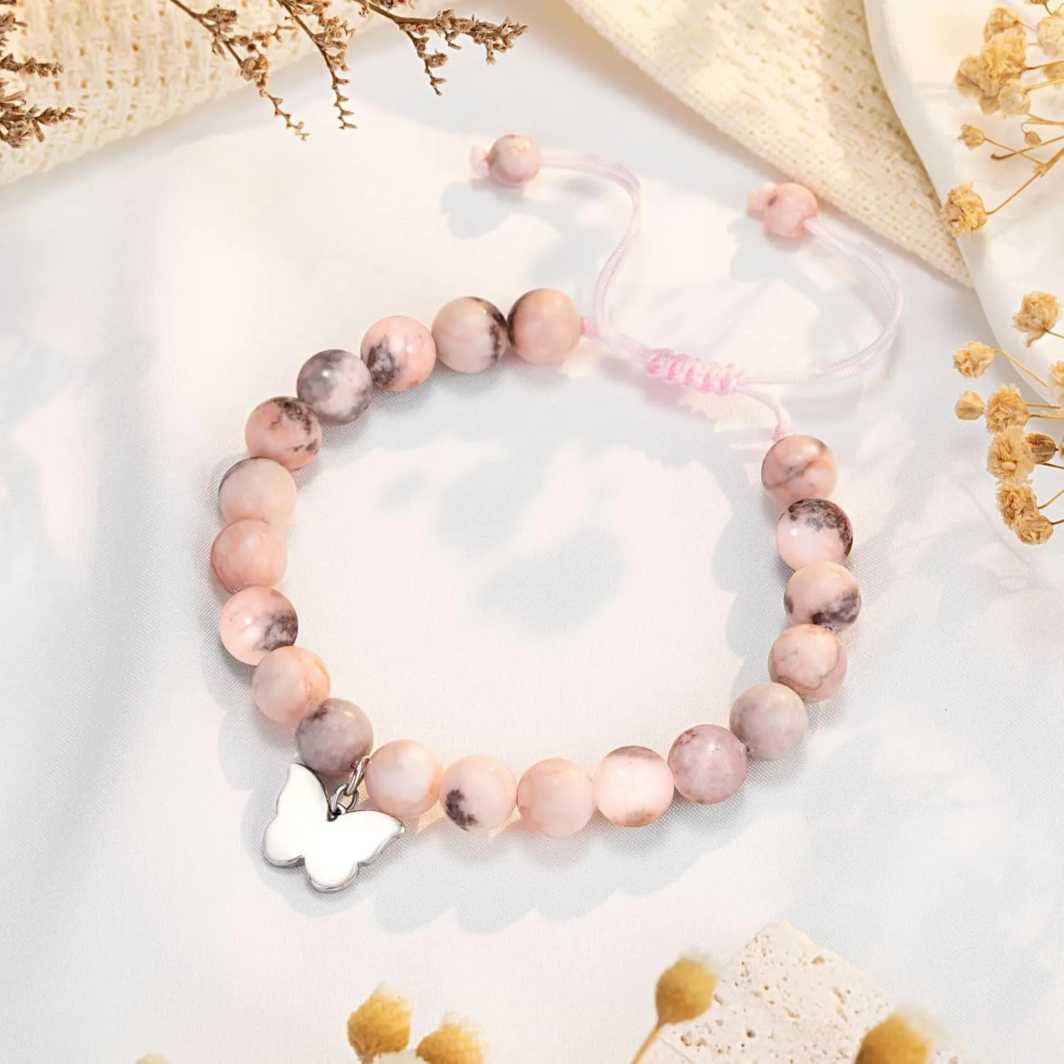 UNGENT THEM 6-16 Year Old Girls Birthday Butterfly Gifts, Butterfly Natural Stone Bracelet for Daughter Granddaughter Niece