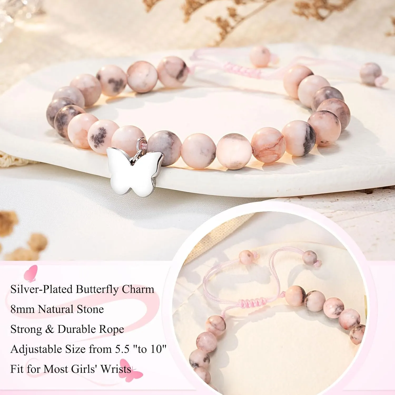 UNGENT THEM 6-16 Year Old Girls Birthday Butterfly Gifts, Butterfly Natural Stone Bracelet for Daughter Granddaughter Niece