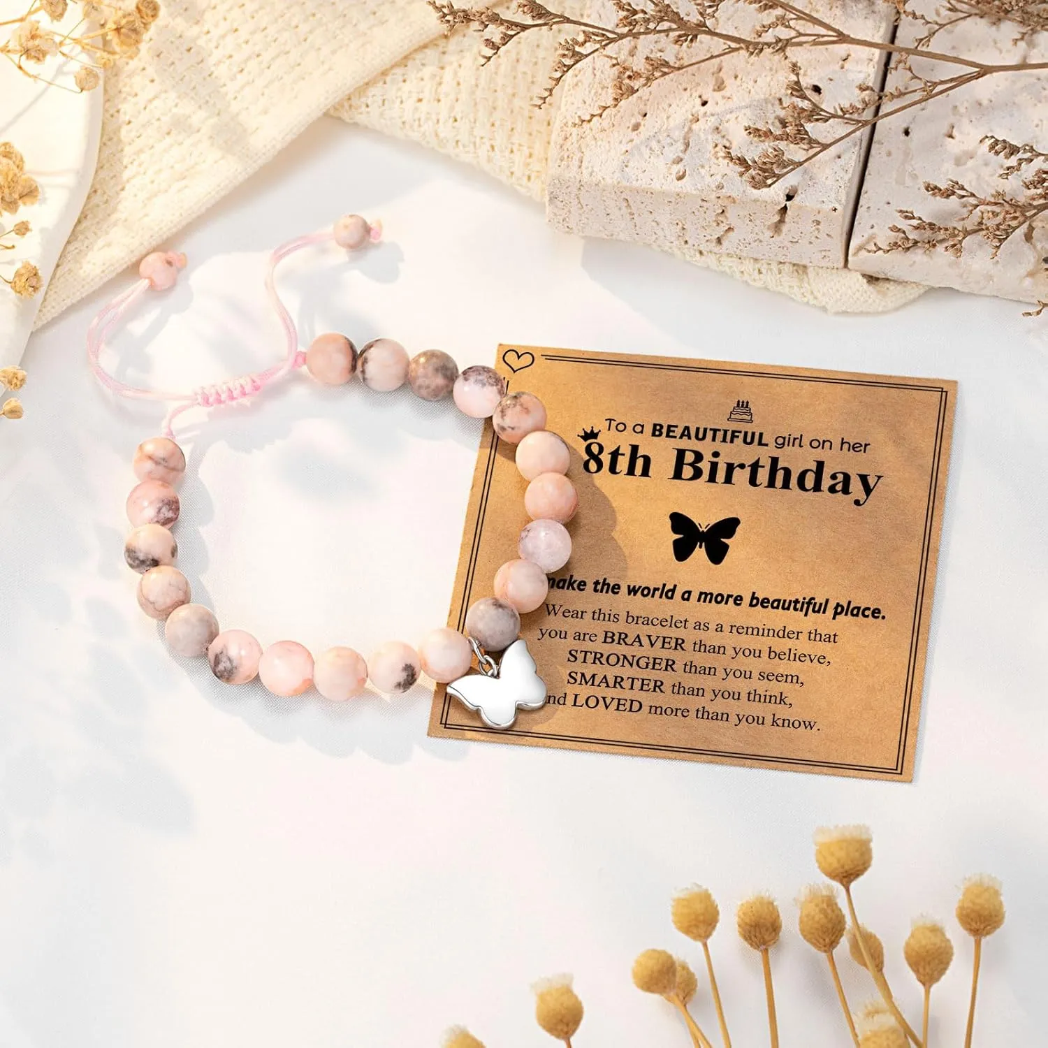 UNGENT THEM 6-16 Year Old Girls Birthday Butterfly Gifts, Butterfly Natural Stone Bracelet for Daughter Granddaughter Niece