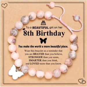 UNGENT THEM 6-16 Year Old Girls Birthday Butterfly Gifts, Butterfly Natural Stone Bracelet for Daughter Granddaughter Niece