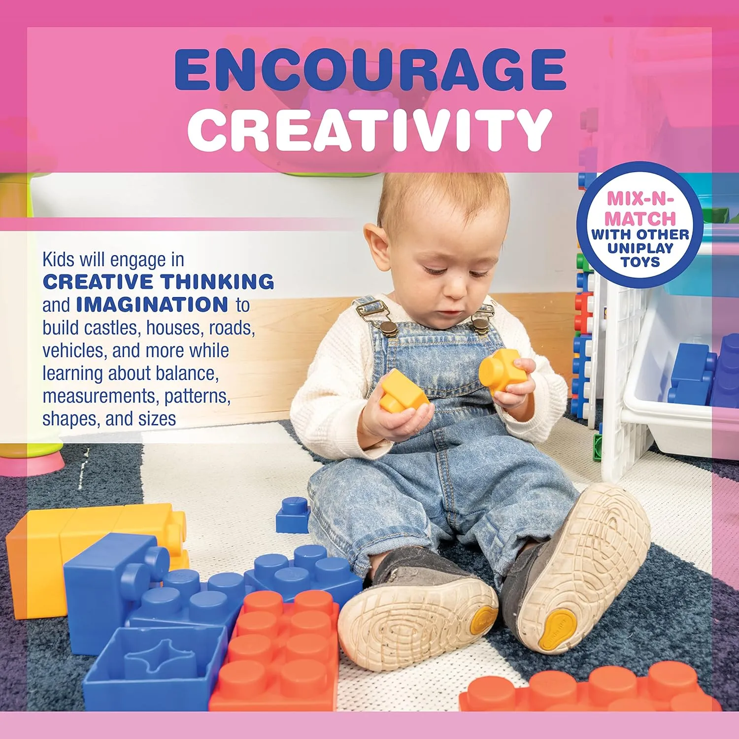 UNiPLAY Plump Soft Building Blocks - 36-Piece Jumbo Stacking Multicolor Set for Early Cognitive Development and Creative Play - Ages 3 Months 