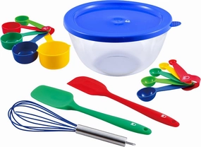 UNITED COLORS OF BENETTON Rainbow | Glass Bowl with Kitchen Accessories | 14-Piece Set | Easy to Clean and Dishwasher Safe | Ideal for Children