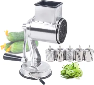 Upgrade Stainless Steel Rotary Vegetable Cheese Grater Potato Slicer with 5 Blades, Dishwasher Safe
