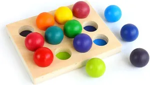 [Upgraded to 2"] Rainbow Wooden Balls with Tray, 12 Piece Sorting and Matching Educational Learning Montessori Toy for Toddlers, Bigger Balls for Safety
