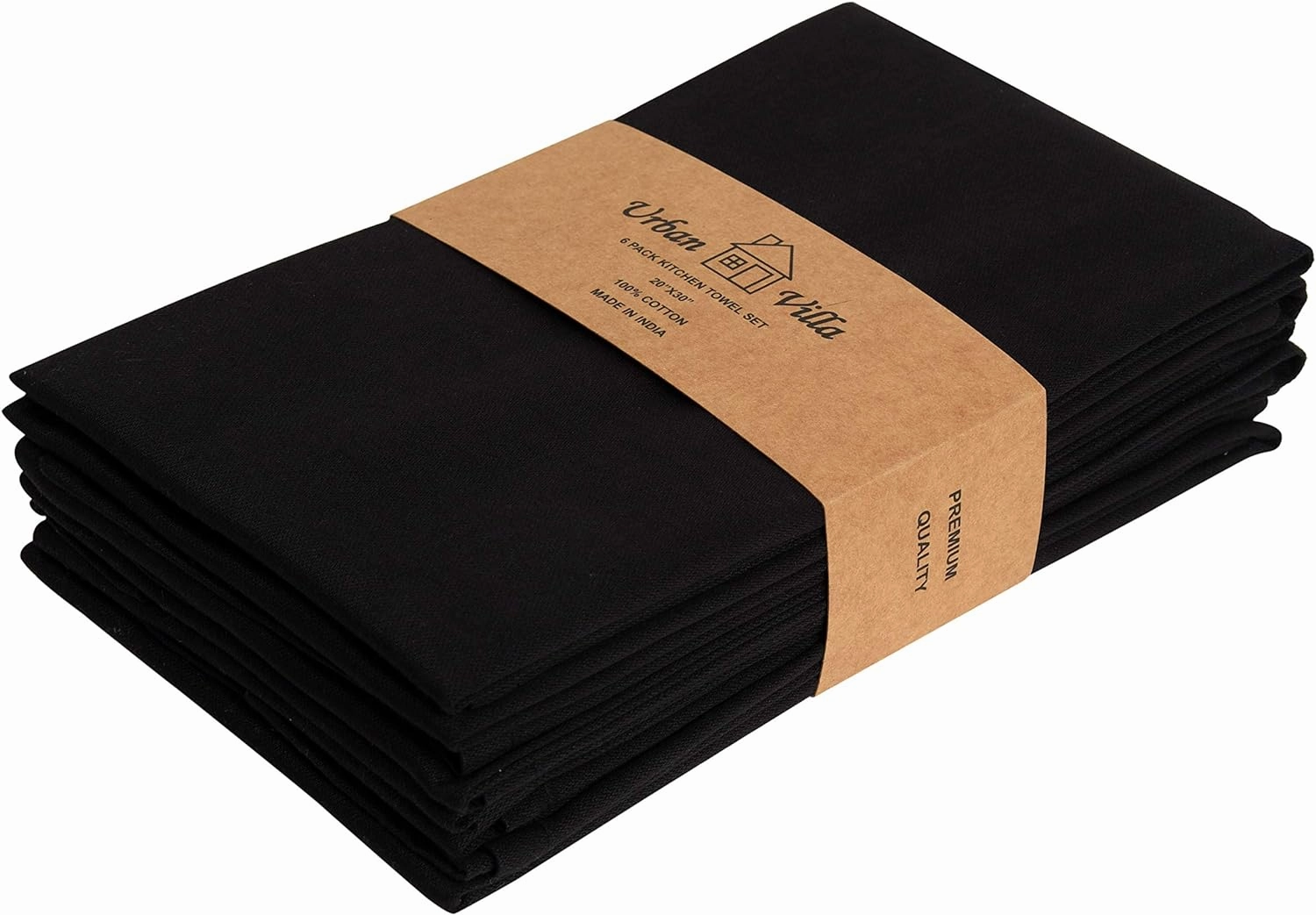 Urban Villa Black Kitchen Towels Set of 6 Premium Quality 100% Cotton Solid Kitchen Towels Ultra Soft Size 20X30 Inches Black Color Kitchen Towel Highly Absorbent Kitchen Towels