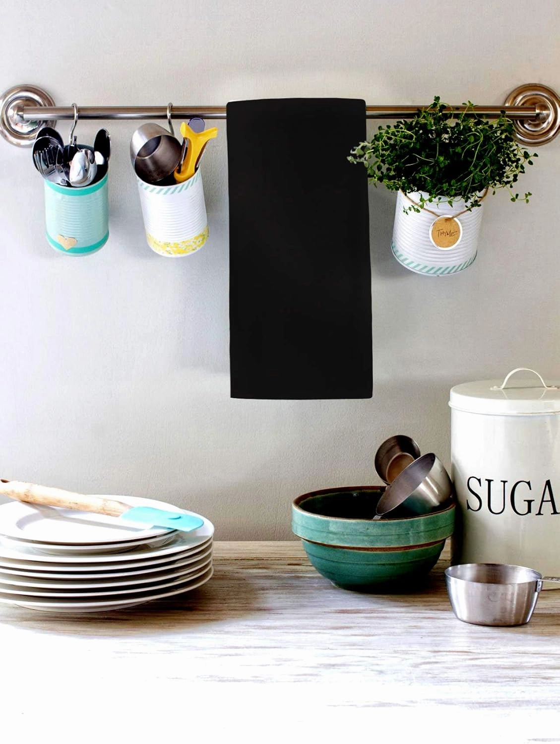 Urban Villa Black Kitchen Towels Set of 6 Premium Quality 100% Cotton Solid Kitchen Towels Ultra Soft Size 20X30 Inches Black Color Kitchen Towel Highly Absorbent Kitchen Towels