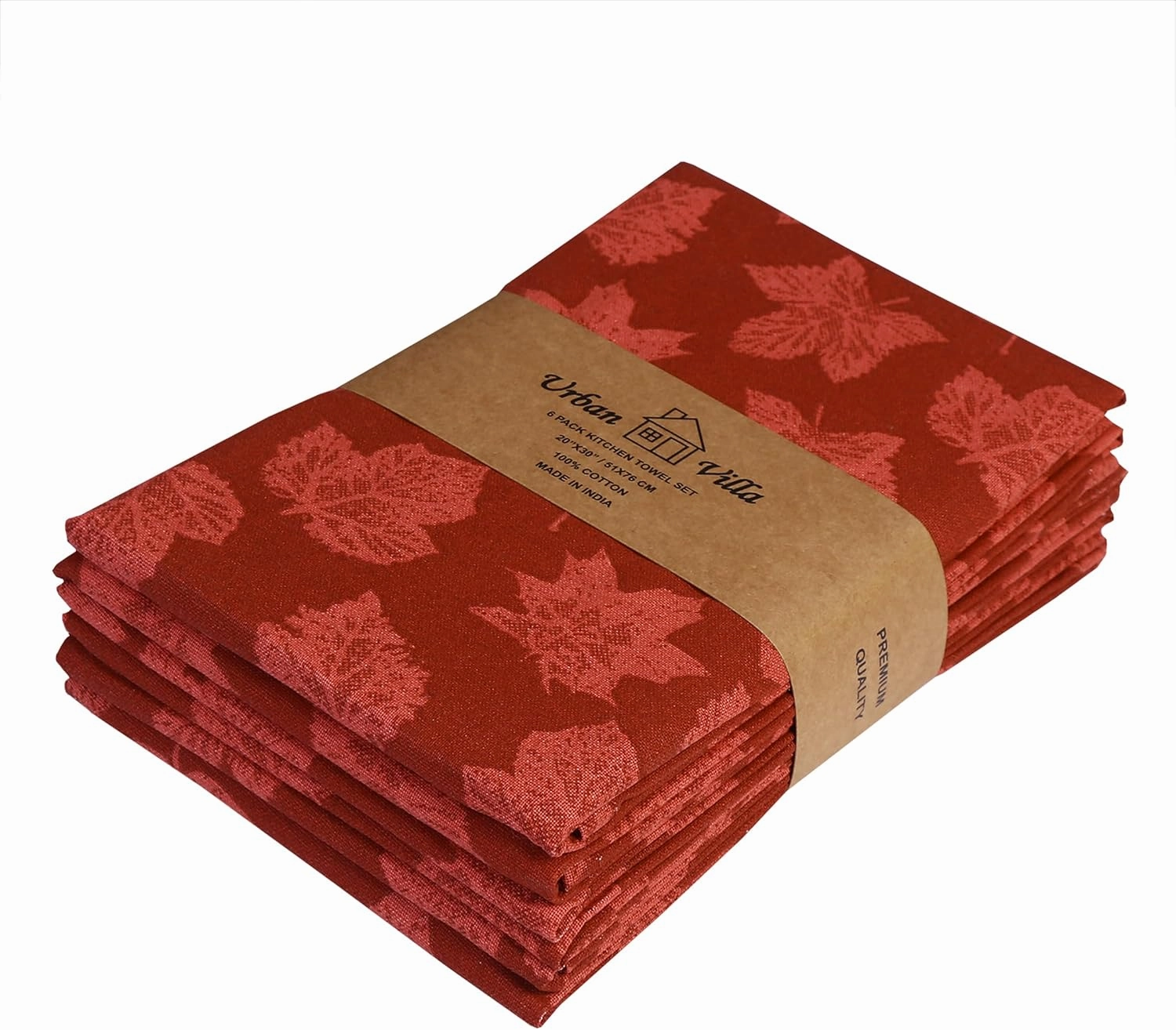 Urban Villa Harvest Kitchen Towel Brown Leaaves Print Premium Quality100% Cotton Thanks Giving Dish Towels Mitered Corners,(Size: 20X30 Inch) Highly Absorbent Bar Towels & Tea Towels - (Set of 6)