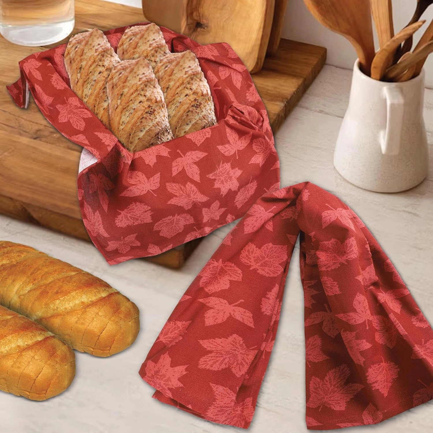 Urban Villa Harvest Kitchen Towel Brown Leaaves Print Premium Quality100% Cotton Thanks Giving Dish Towels Mitered Corners,(Size: 20X30 Inch) Highly Absorbent Bar Towels & Tea Towels - (Set of 6)
