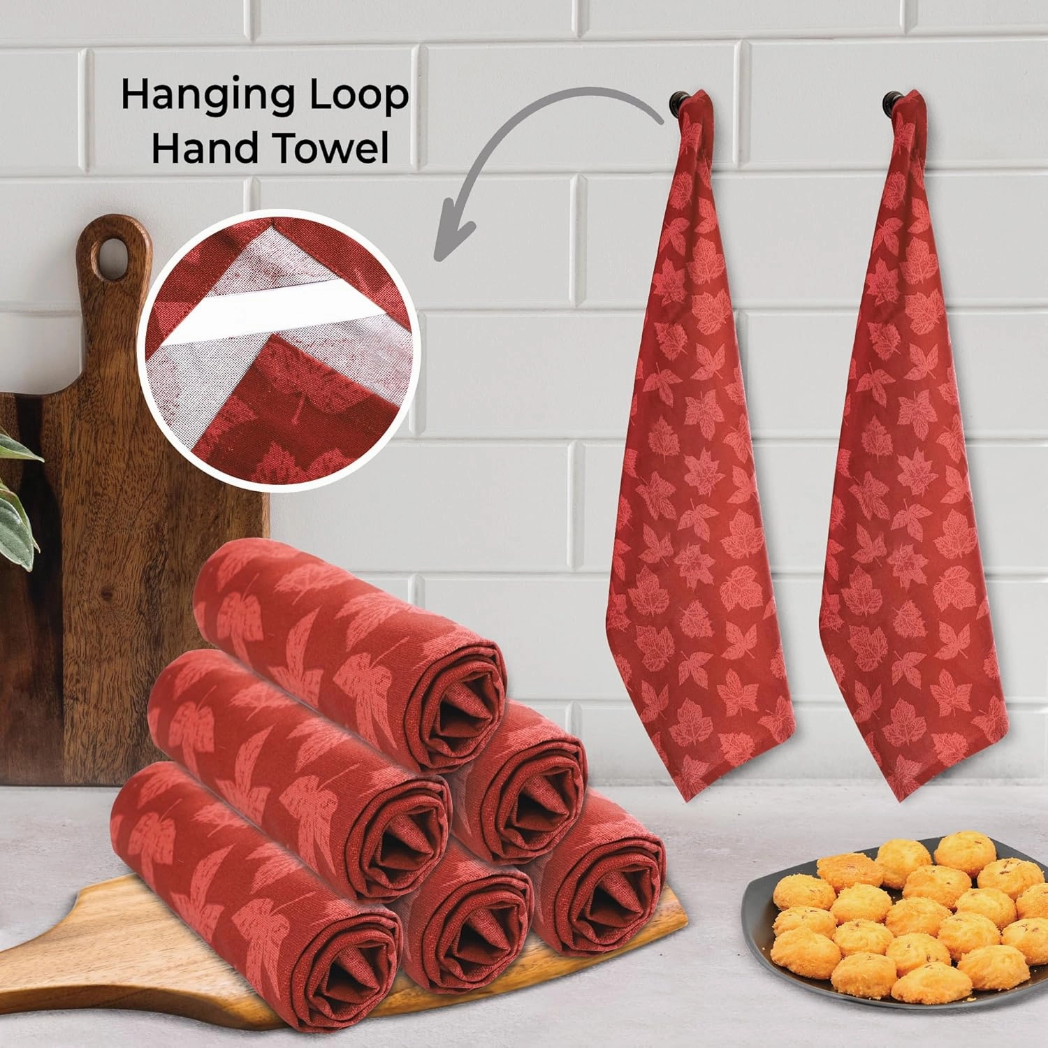 Urban Villa Harvest Kitchen Towel Brown Leaaves Print Premium Quality100% Cotton Thanks Giving Dish Towels Mitered Corners,(Size: 20X30 Inch) Highly Absorbent Bar Towels & Tea Towels - (Set of 6)