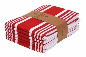 Urban Villa Kitchen Towels 100% Cotton Pack of 6, Highly Absorbent Quick Drying Super Soft Premium Dish Towels for Kitchen with Hanging Loop Hand & Tea Towels - 20x30 Inch, (Red & White, Striped)