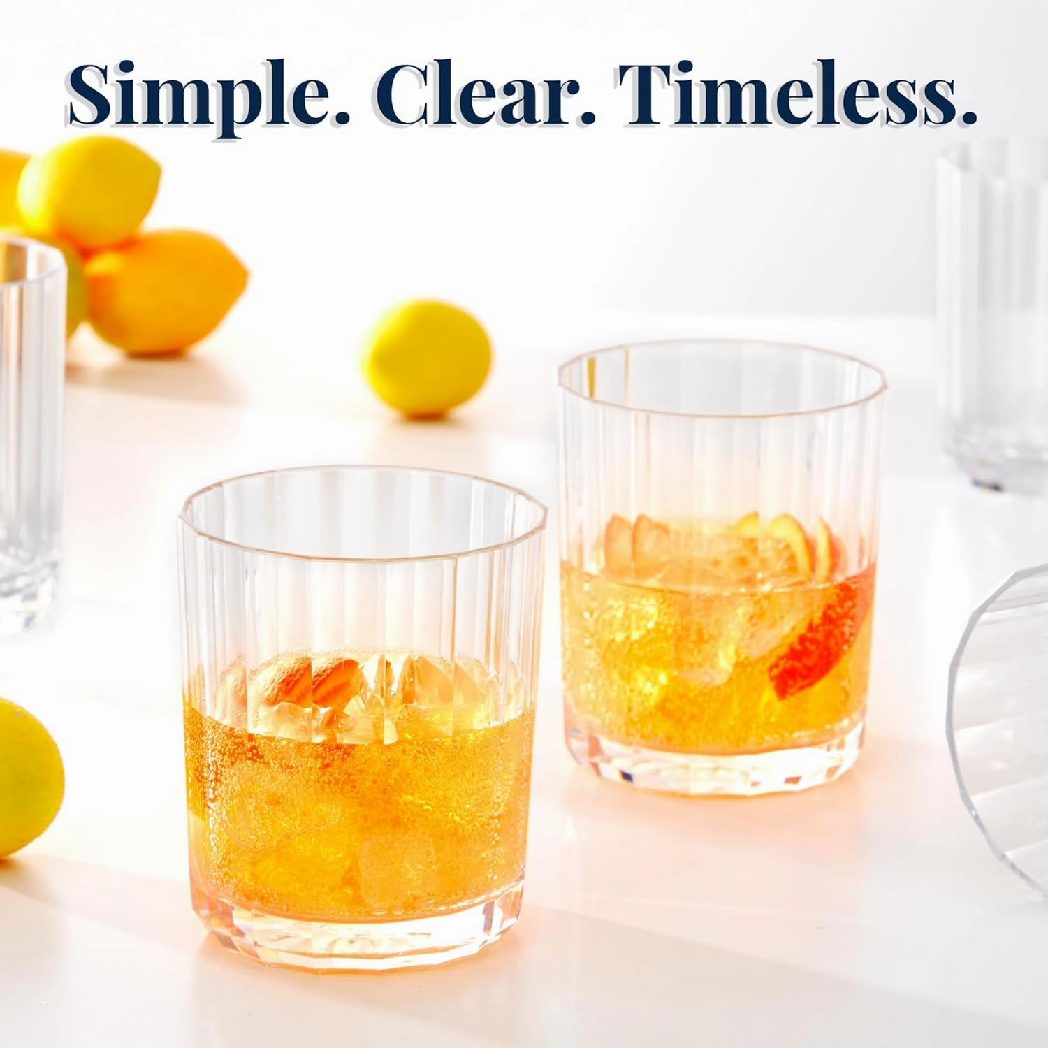 US Acrylic Faceted Clear Plastic Reusable Drinking Glasses (Set of 6) 14oz Rocks Cups | BPA-Free Tumblers, Made in USA | Top-Rack Dishwasher Safe