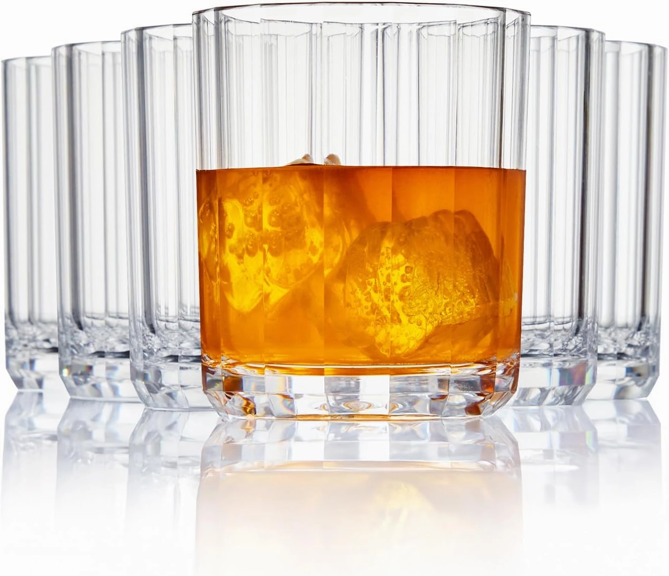 US Acrylic Faceted Clear Plastic Reusable Drinking Glasses (Set of 6) 14oz Rocks Cups | BPA-Free Tumblers, Made in USA | Top-Rack Dishwasher Safe