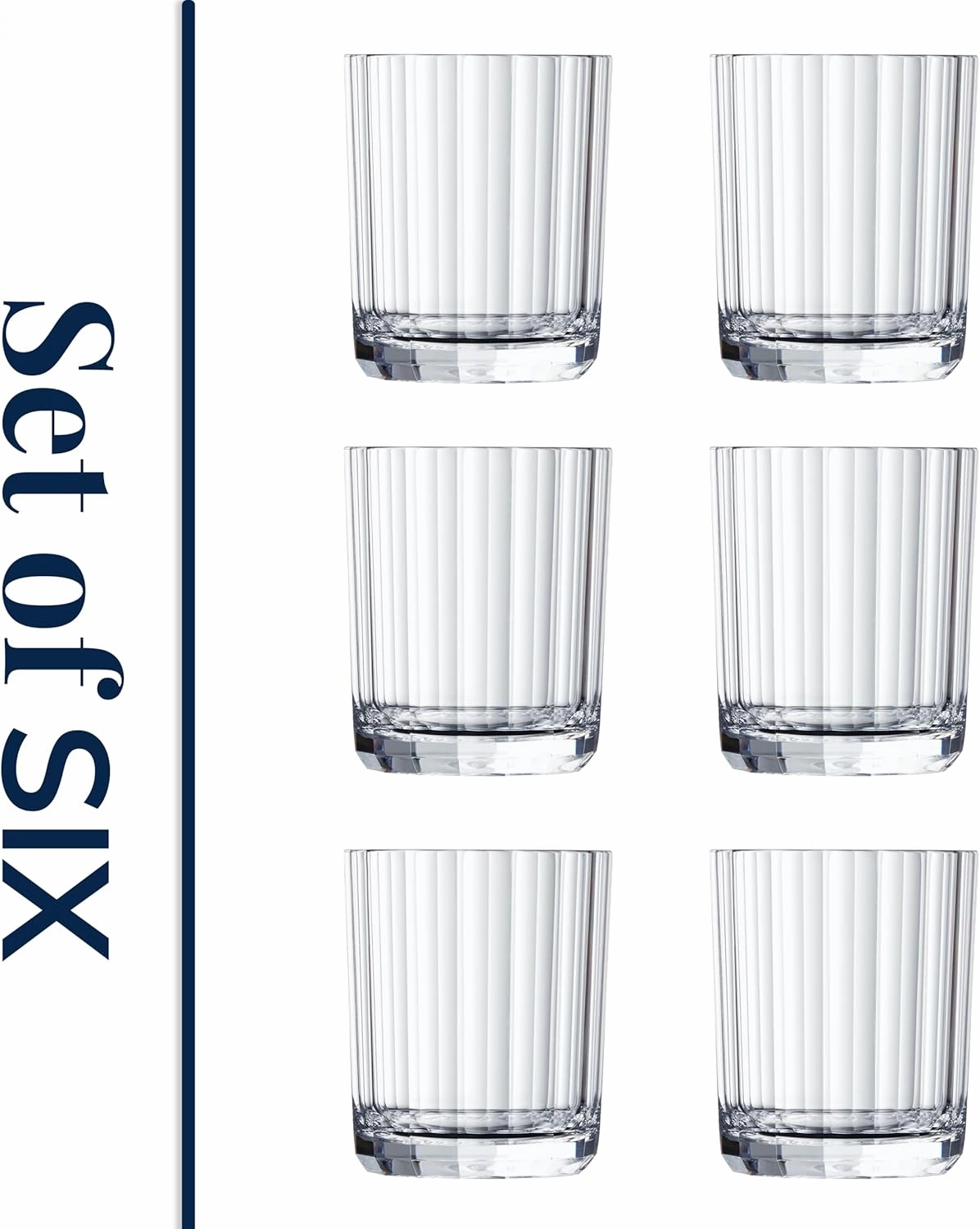 US Acrylic Faceted Clear Plastic Reusable Drinking Glasses (Set of 6) 14oz Rocks Cups | BPA-Free Tumblers, Made in USA | Top-Rack Dishwasher Safe