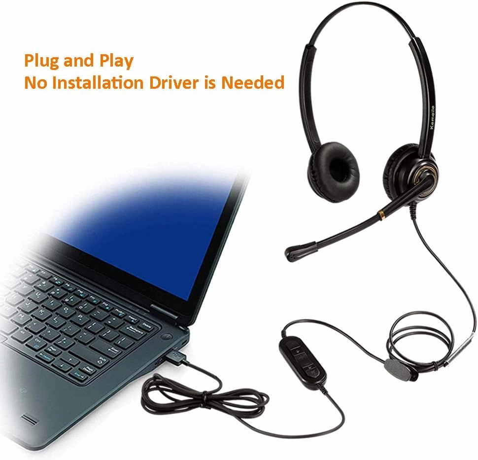 USB Headset with Microphone Noise Cancelling and Volume Controls, Computer PC Headphone with Voice Recognition Mic Works for Dragon Teams Zoom Skype Softphones Conference Calls Online Education etc