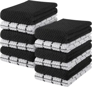 Utopia Kitchen Towels 12 Pack, 15 by 25 Inches, 100% Ring Spun Cotton Super Soft and Absorbent Linen Dish, Tea and Bar Towels Set, Black