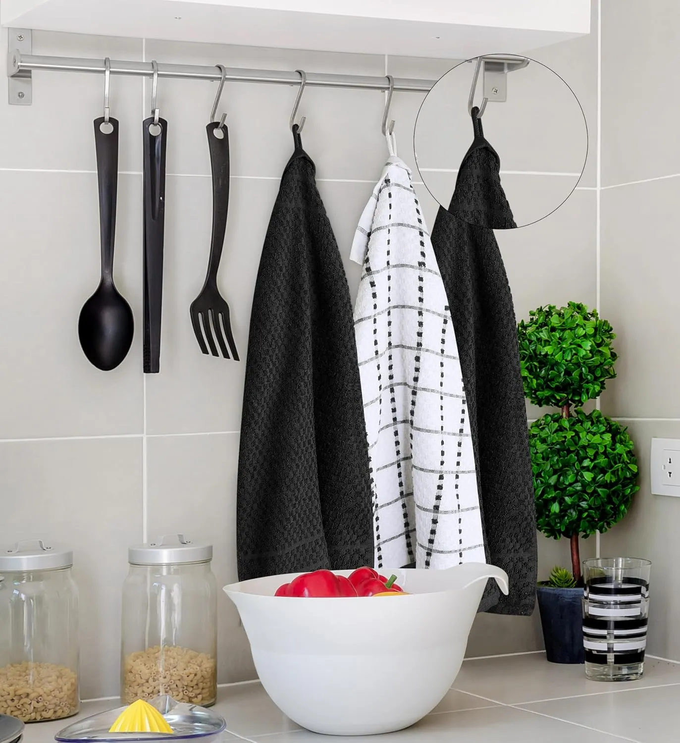 Utopia Kitchen Towels 12 Pack, 15 by 25 Inches, 100% Ring Spun Cotton Super Soft and Absorbent Linen Dish, Tea and Bar Towels Set, Black