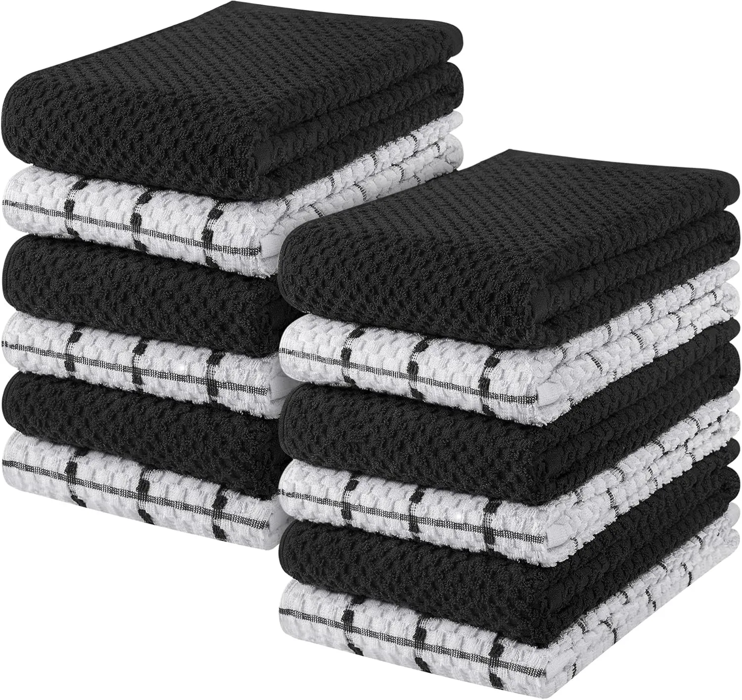 Utopia Kitchen Towels 12 Pack, 15 by 25 Inches, 100% Ring Spun Cotton Super Soft and Absorbent Linen Dish, Tea and Bar Towels Set, Black