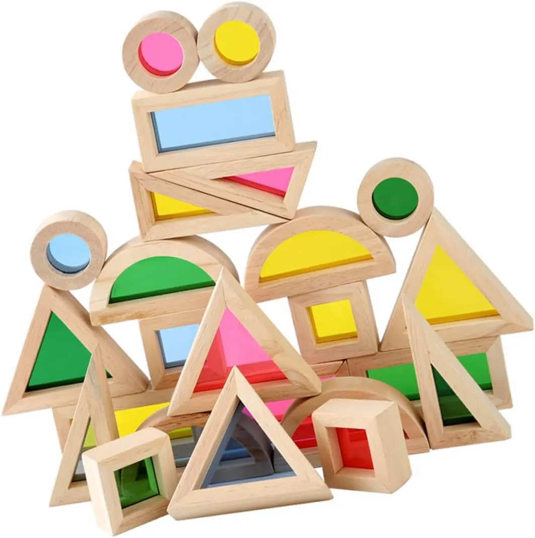 VANZACK 24Pcs Wooden Nesting Blocks Geometric Building for Parent Interactive Plaything Educational Present for Preschool