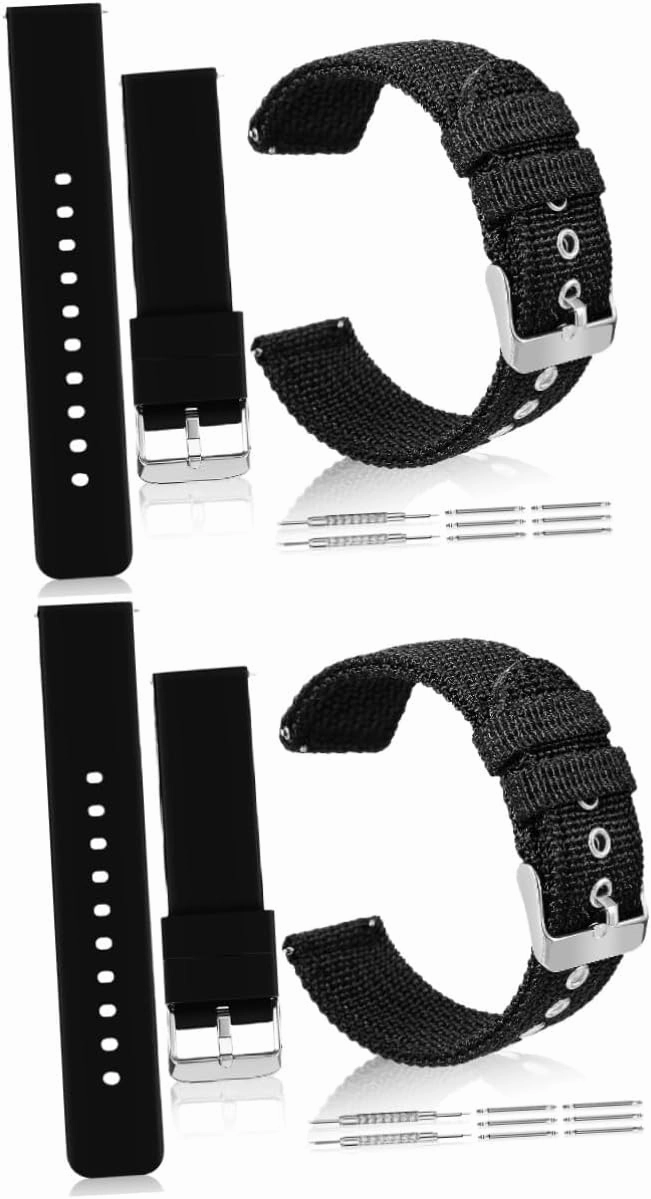 VANZACK 2sets Quick Release Mesh Watch Band Set Silicone Nylon 20mm for Men's Watch 2pcs*2