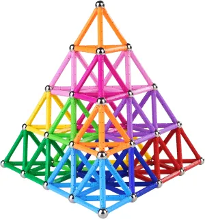 Veatree 150 Pcs Magnetic Building Sticks Blocks, 3D Non-Toxic Educational STEM Toys for Kids and Adults, Includes Storage Bag