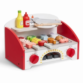 VEVOR Kids BBQ Grill Toy, Wooden Barbecue Kitchen with Realistic Carbon Fire, Wooden Play Food Kitchen Accessory (26 PCS), Indoor/Outdoor Interactive Pretend Play Toys for Boys Girls Ages 3  Gift