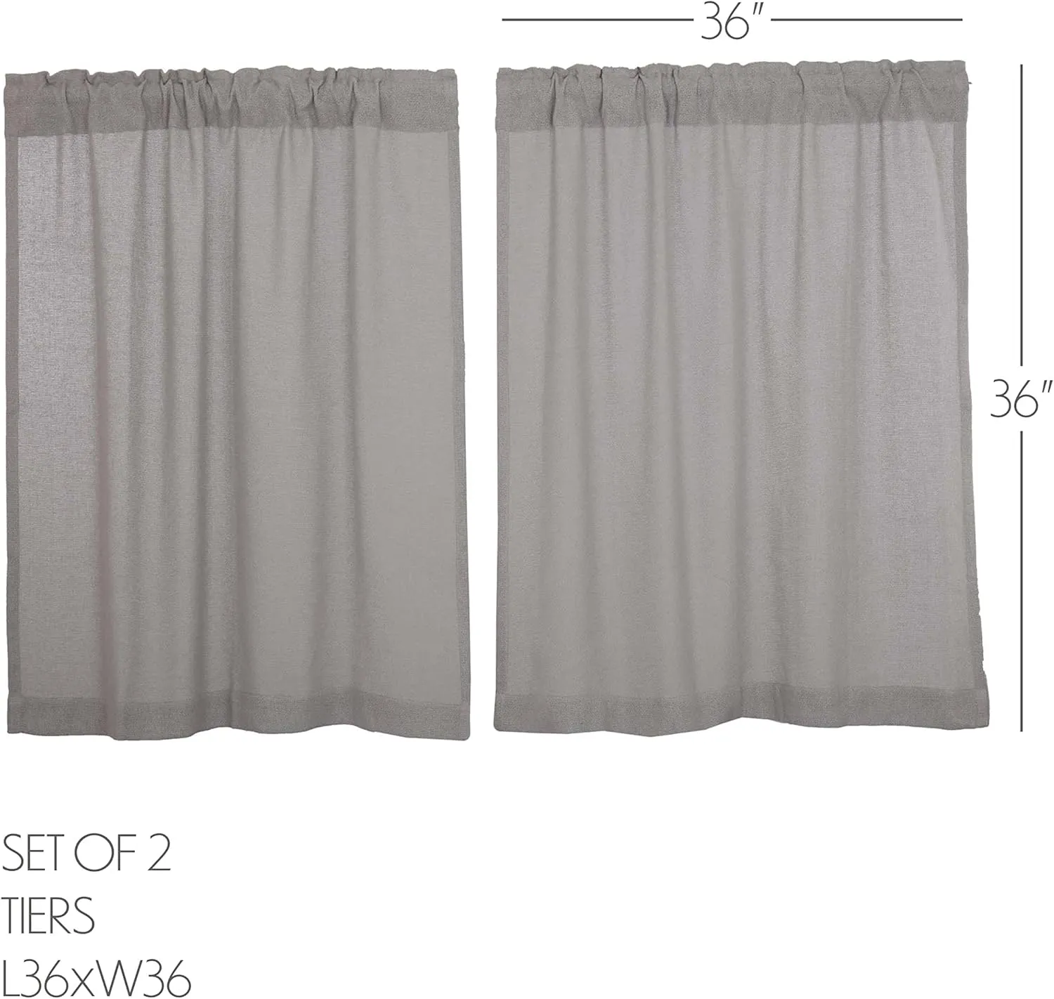VHC Brands Burlap Dove Grey Farmhouse Curtains Tier Set of 2 L36xW36