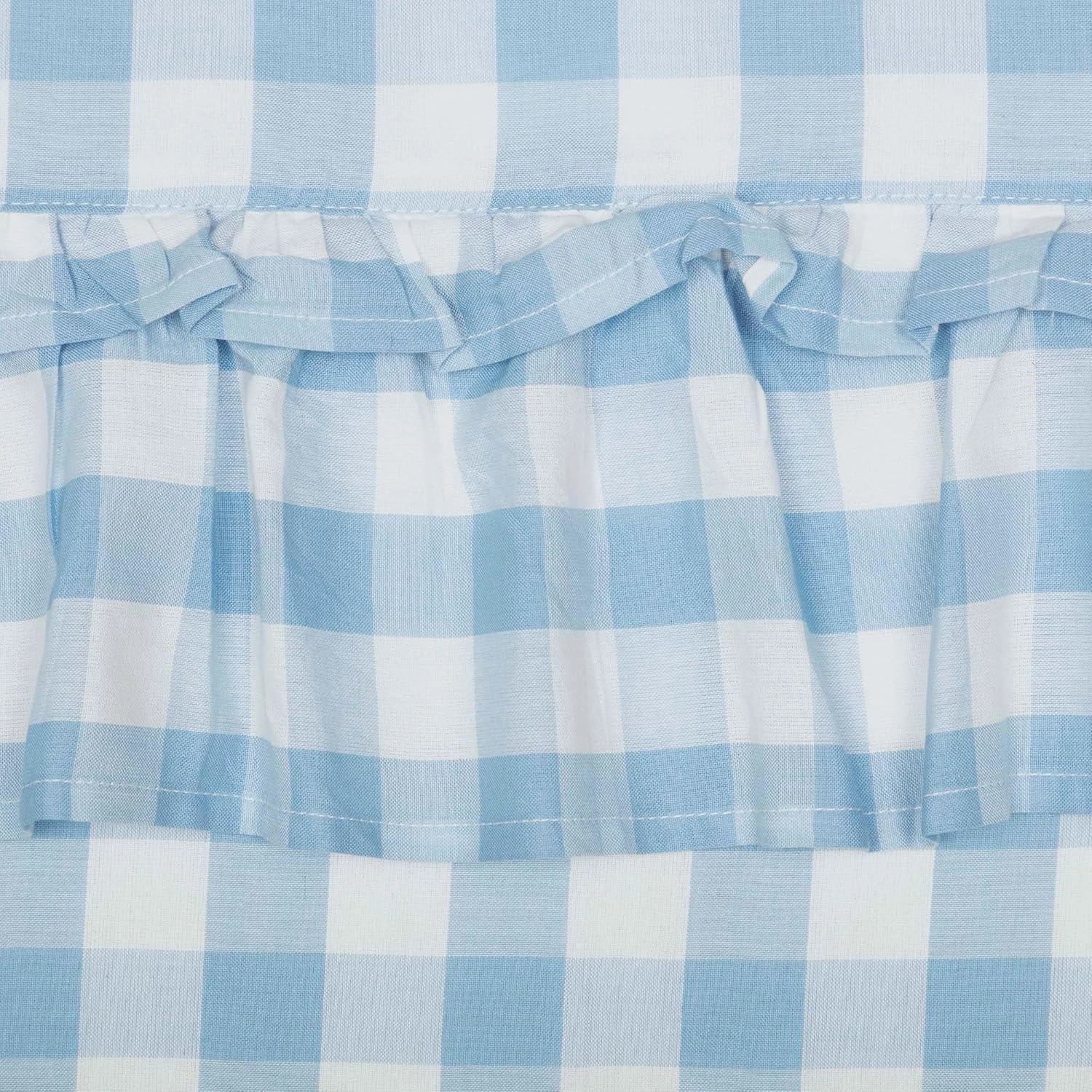 VHC Brands Annie Blue Buffalo Check Farmhouse Ruffled Tier Kitchen Curtain Set 36x36