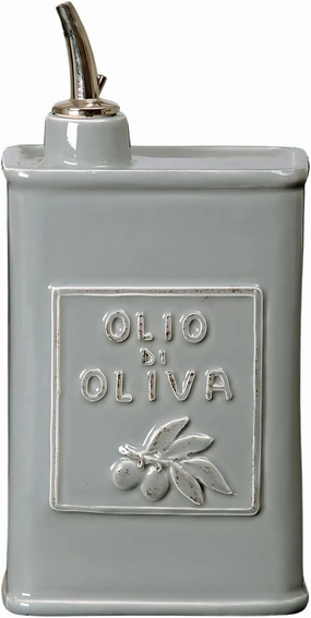 Vietri Lastra Gray Olive Oil Can Container, 24 oz Stoneware Salad Dressing Pourer