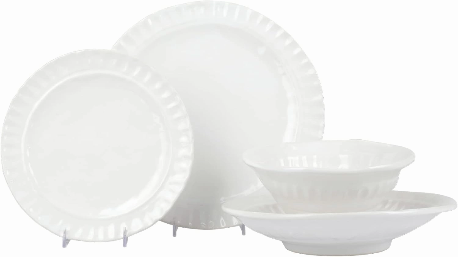 Vietri Pietra Serena 4-Pc Place Setting w/Cereal/Pasta Bowls & Salad/Dinner Plates, Stoneware