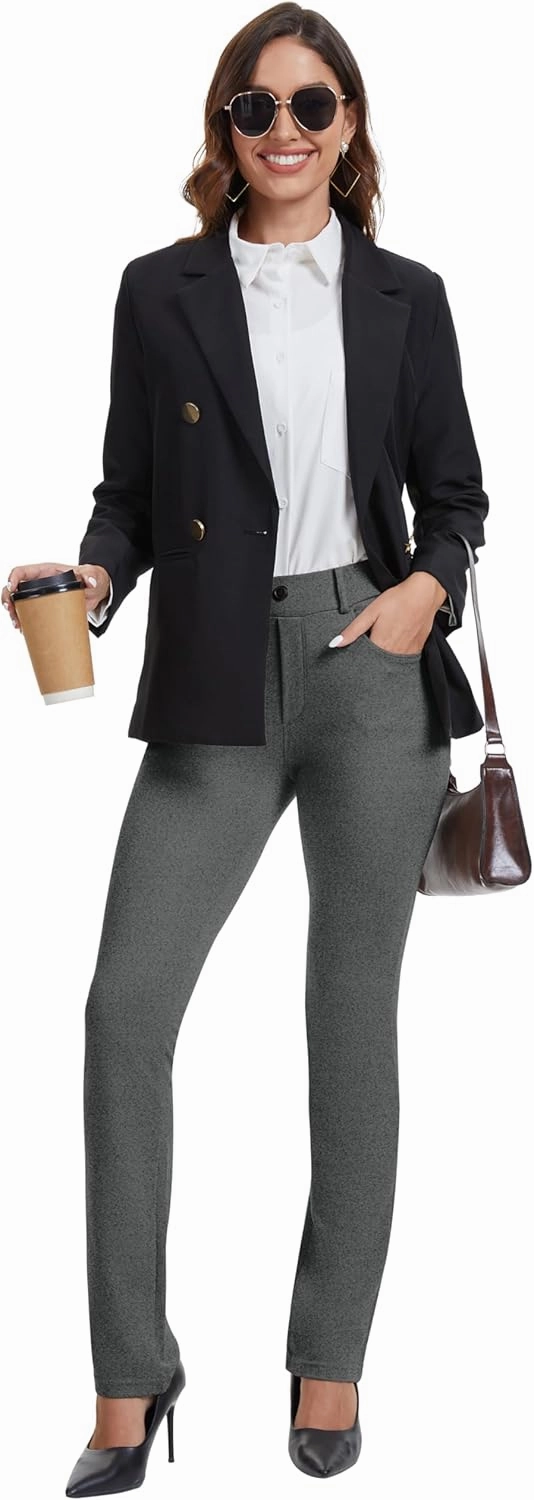 VIMPEP 2024 Fall Women’s Classic Yoga Dress Pants High Rise Straight Soft Feeling Pull On Work Yoga Pants for Casual 2202