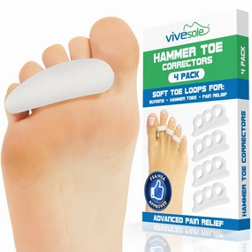 VIVEsole Hammer Toe Corrector for Men and Women (4pc) Cushioned Gel Straightener Loops - Toe Support Cushion Brace for Bunion Foot Relief, Feet Alignment, Curled, Claw, Crooked, Mallet Toes, 3 Loops