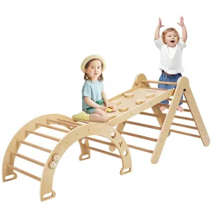 VIVOHOME 8 in 1 Pikler Triangle Set Wooden Climbing Toys for Toddlers Montessori Climbing Set Indoor Play Gym for Kids - Natural