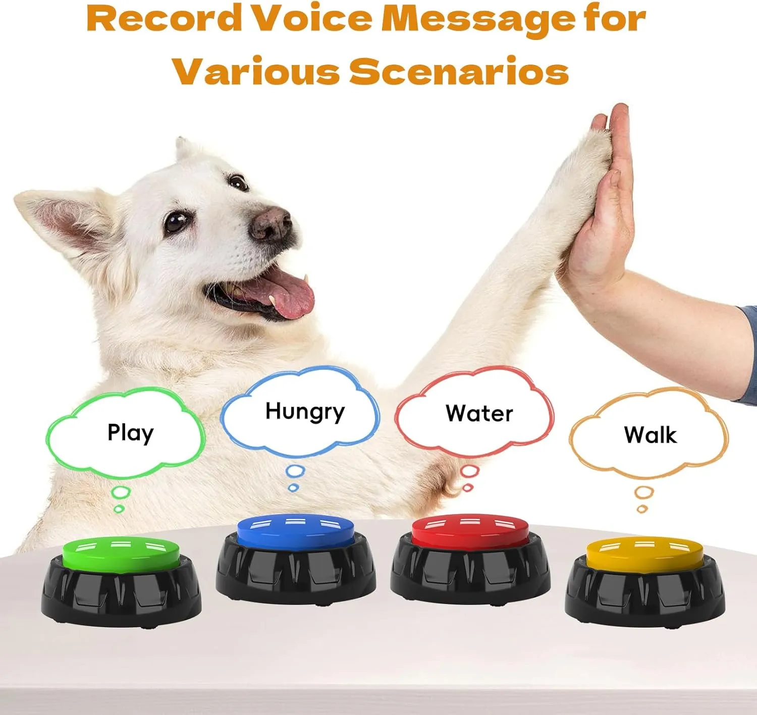Voice Recording Button, Dog Buttons for Communication Pet Training Buzzer, 30 Second Record & Playback, Dog Talking Buttons Set 4 Pack with Stickers