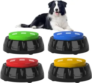 Voice Recording Button, Dog Buttons for Communication Pet Training Buzzer, 30 Second Record & Playback, Dog Talking Buttons Set 4 Pack with Stickers