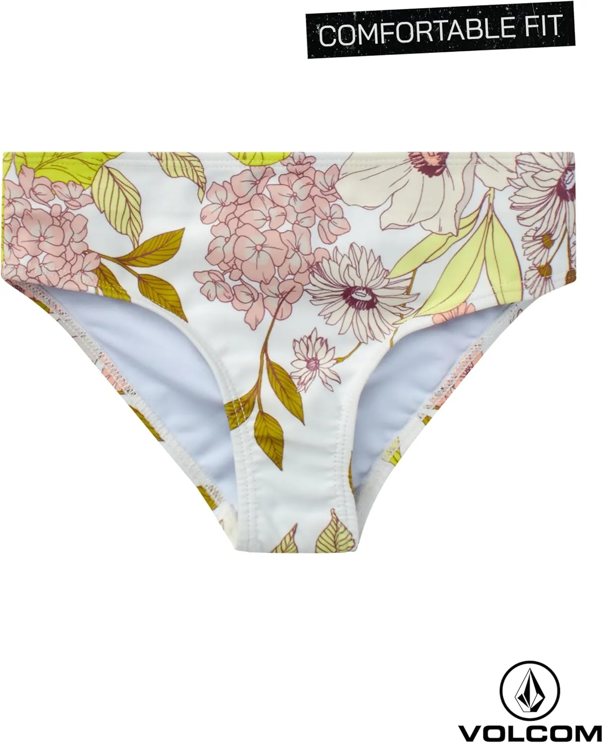 Volcom Girls' Swimsuit Set - 3 Piece UPF50  High Neck Bikini Top, Bikini Bottom and Matching Swim Shorts for Girls (2T-16)