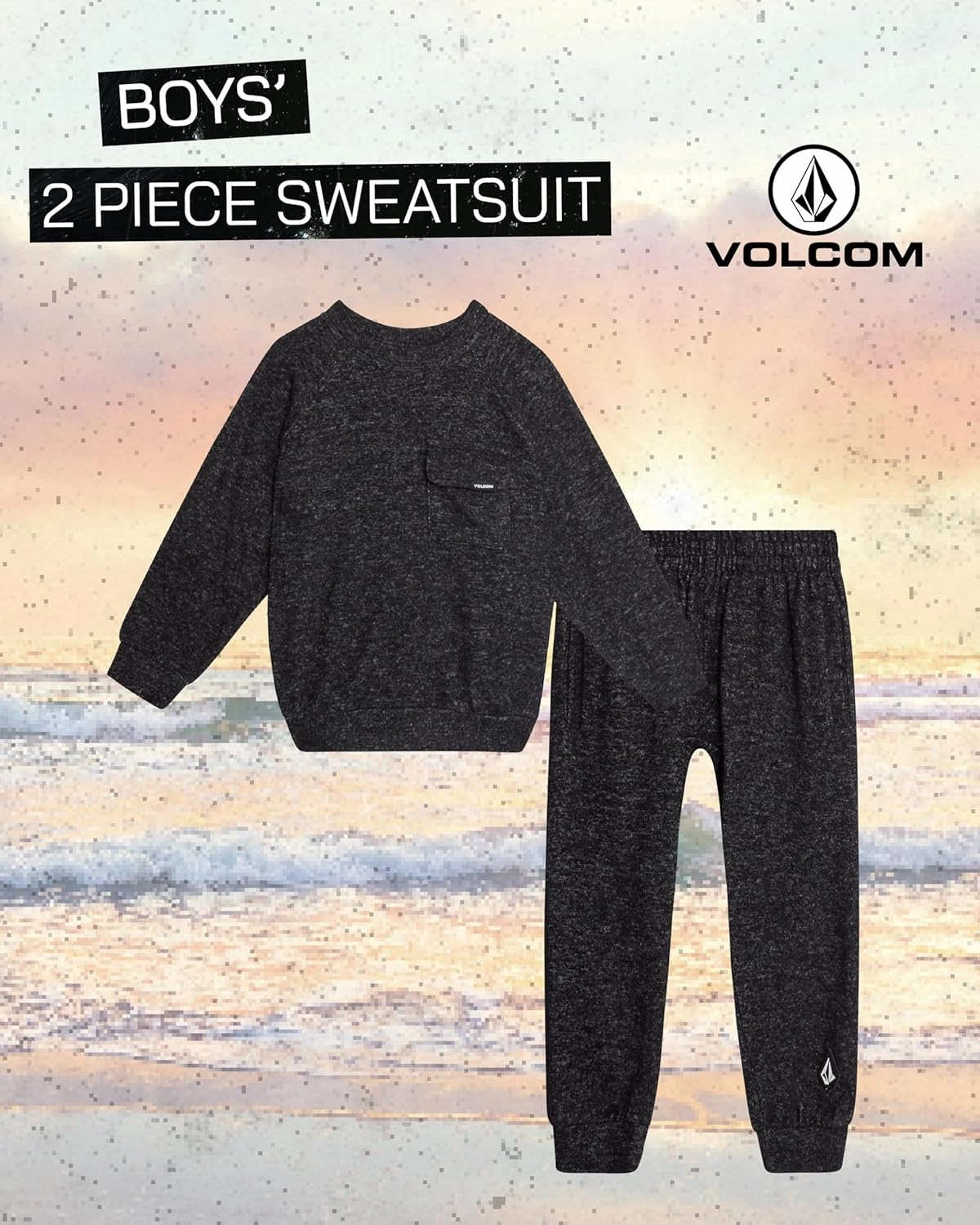 Volcom Boys' Sweatsuit Set - 2 Piece Soft Fleece Crewneck Pullover Sweatshirt and Jogger Pants - Cozy Outfits for Boys 12M-7