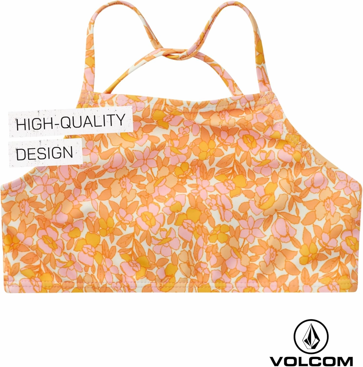 Volcom Girls' Swimsuit Set - 3 Piece UPF50  High Neck Bikini Top, Bikini Bottom and Matching Swim Shorts for Girls (2T-16)