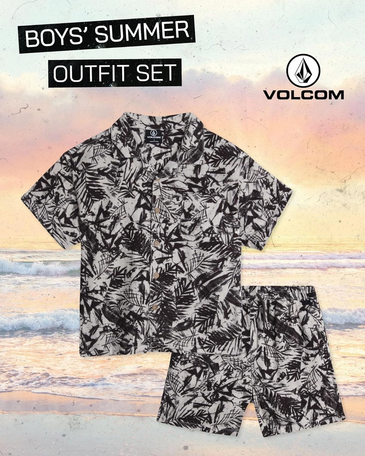 Volcom Toddler Boy Shorts Set - 2 Piece Short Sleeve Button Down Dress Shirts and Twill Shorts - Toddler Boys Summer Outfits