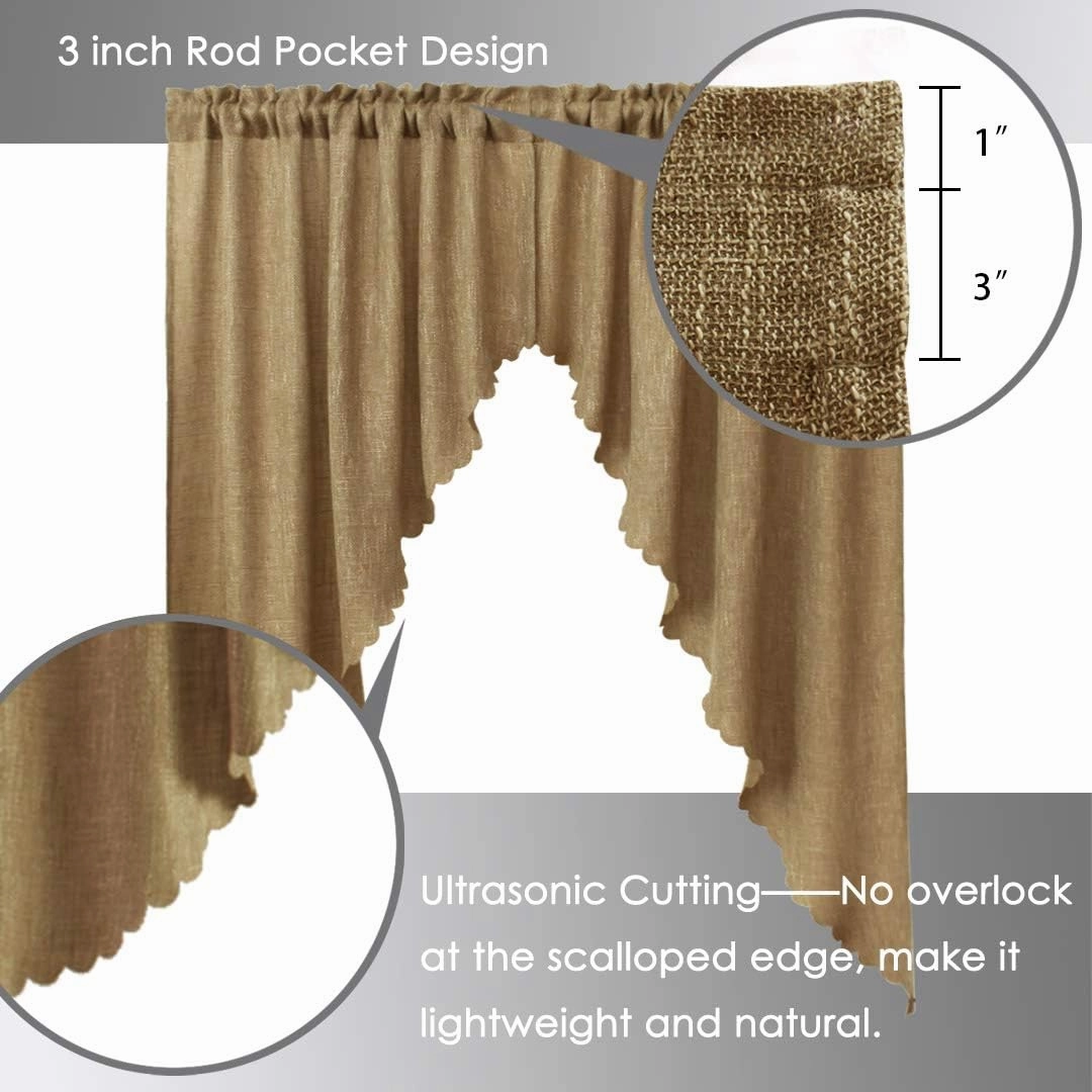 VORTTA Burlap Look Swag Curtains Soft Half Window Rustic Natural Tan Kitchen Curtains Valance and Swags 63 inch Length, 2 Panels
