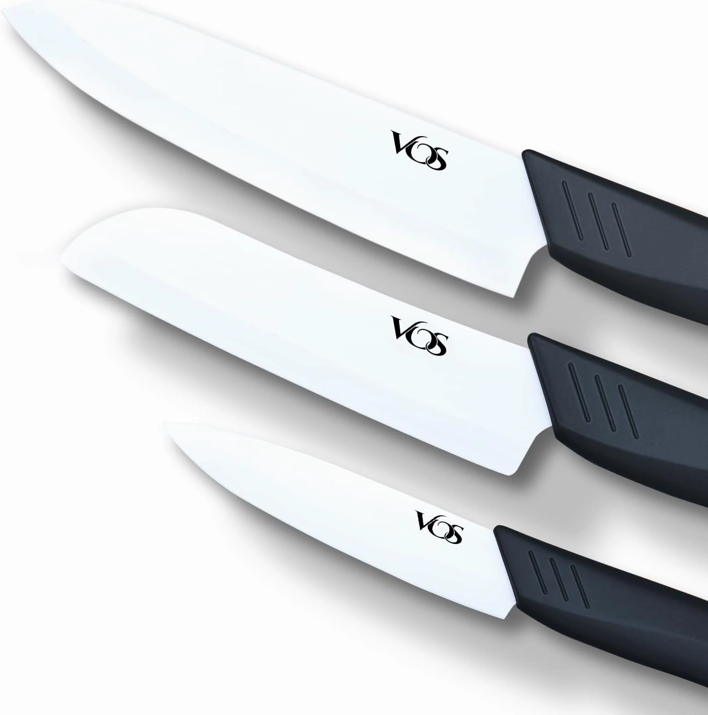 Vos Ceramic Knife Set in an Elegant Gift Box | Premium Knives set for Kitchen | Ceramic Kitchen Knife Set with Covers | White Paring Knife Set 4", 5", 6" | Sharp, Lightweight, Dishwasher Safe (Black)