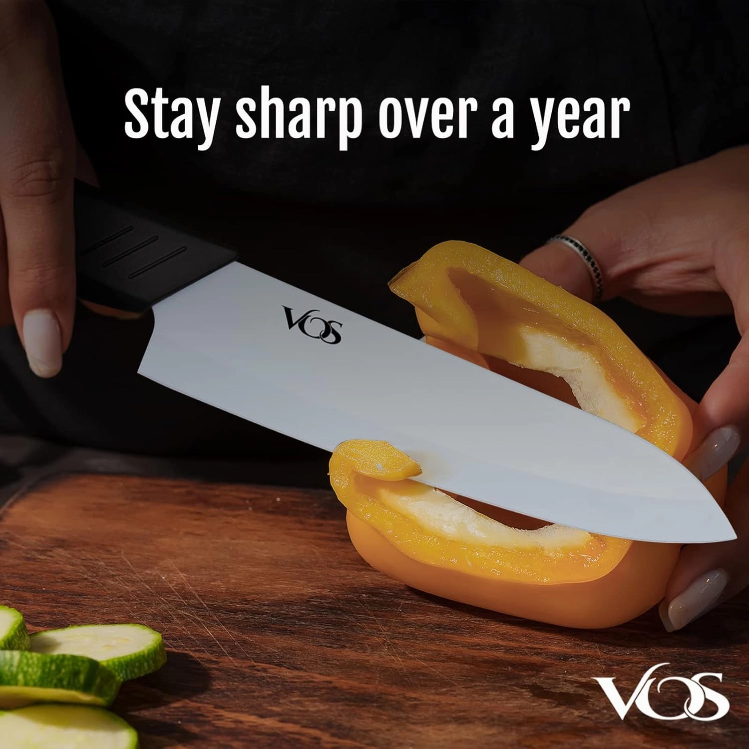 Vos Ceramic Knife Set in an Elegant Gift Box | Premium Knives set for Kitchen | Ceramic Kitchen Knife Set with Covers | White Paring Knife Set 4", 5", 6" | Sharp, Lightweight, Dishwasher Safe (Black)