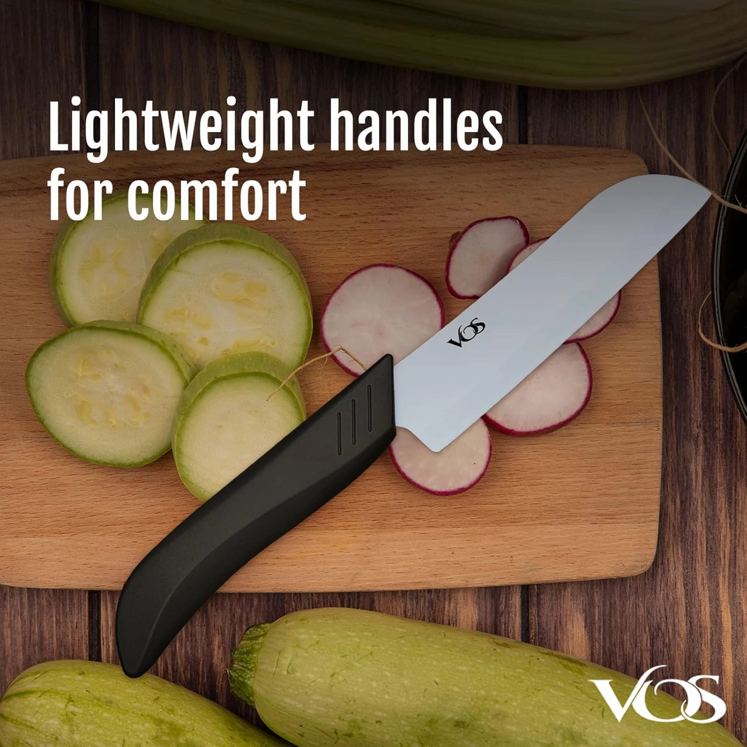 Vos Ceramic Knife Set in an Elegant Gift Box | Premium Knives set for Kitchen | Ceramic Kitchen Knife Set with Covers | White Paring Knife Set 4", 5", 6" | Sharp, Lightweight, Dishwasher Safe (Black)
