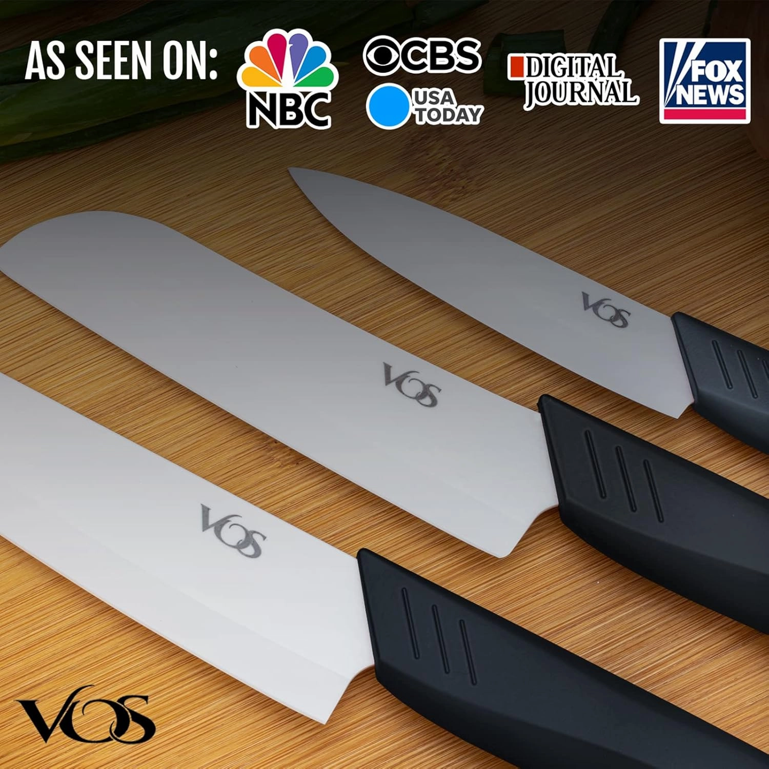 Vos Ceramic Knife Set in an Elegant Gift Box | Premium Knives set for Kitchen | Ceramic Kitchen Knife Set with Covers | White Paring Knife Set 4", 5", 6" | Sharp, Lightweight, Dishwasher Safe (Black)