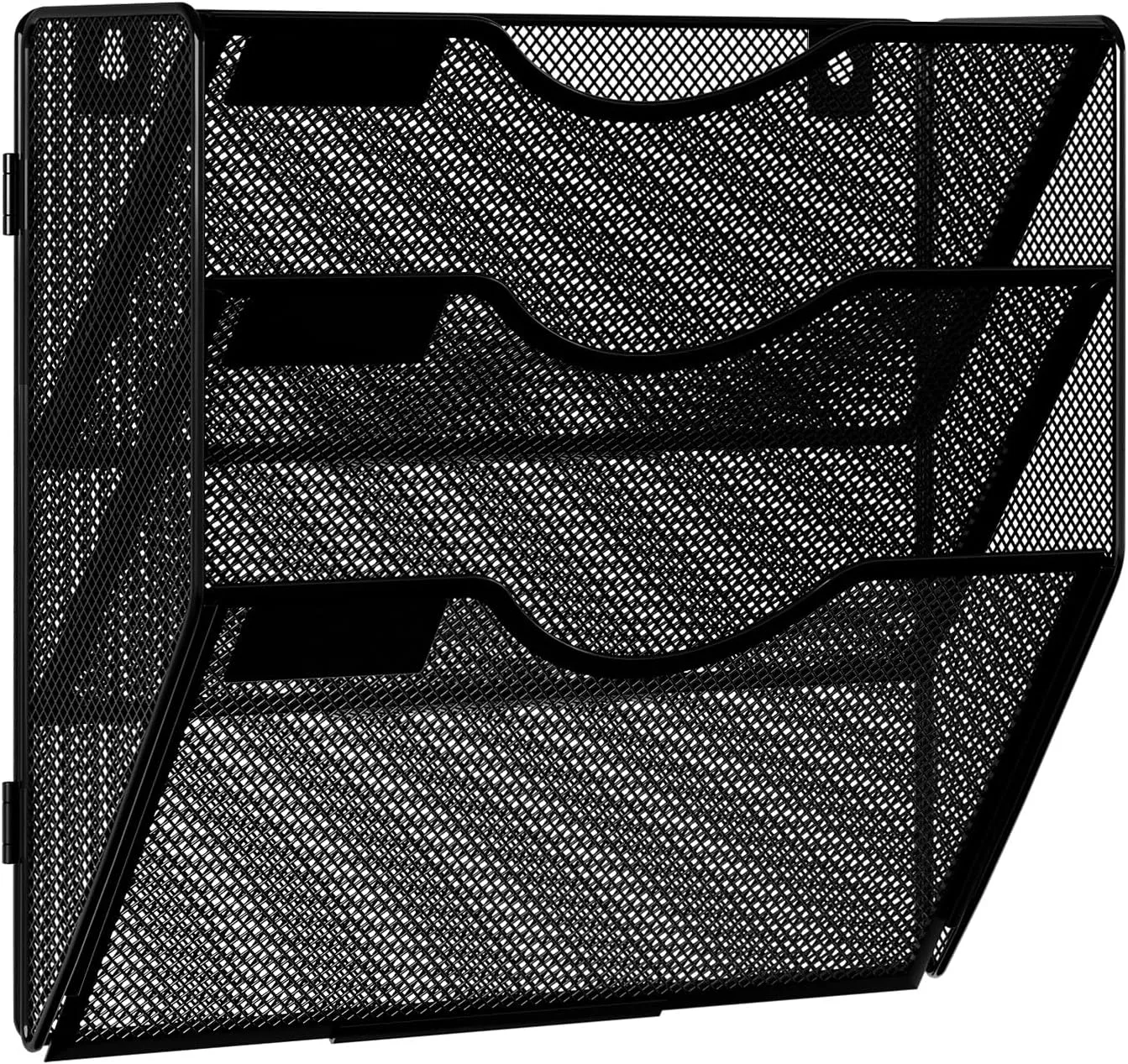 Wall Hanging File Holder 3 Tier Wall Mounted Paper Organizer Magazine File Holder Storage Organizer, Black