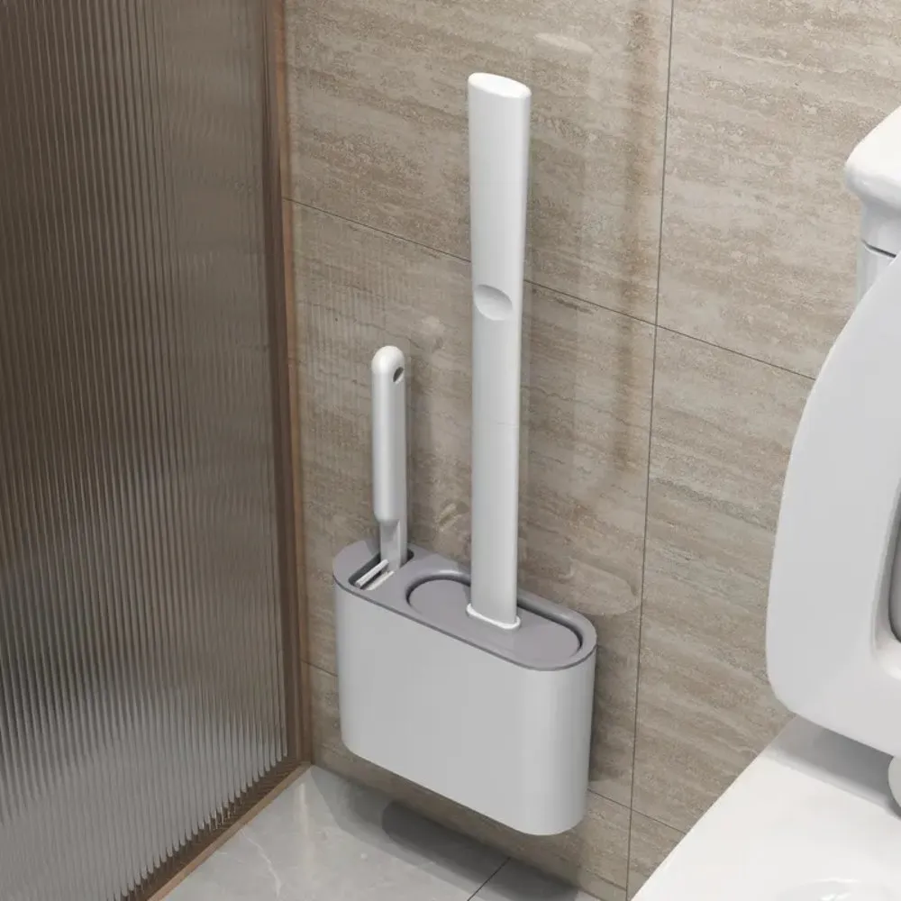 Wall Mounted TPR Toilet Brush With Long Handle Silicone Soft Bristle Brush